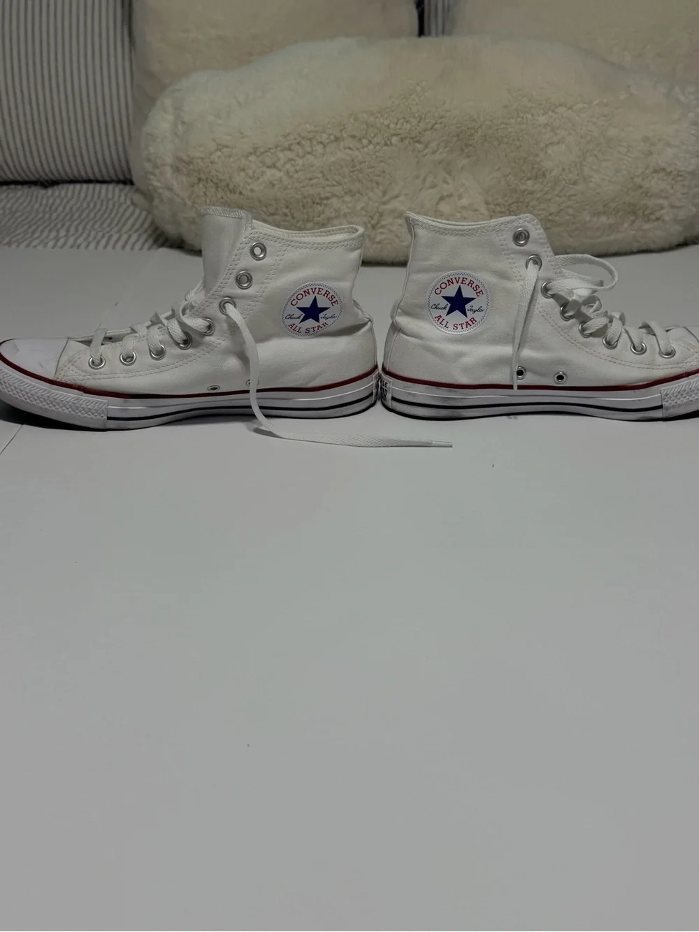 Converse White High-Top Kids Sneakers with Red & Navy Accents
